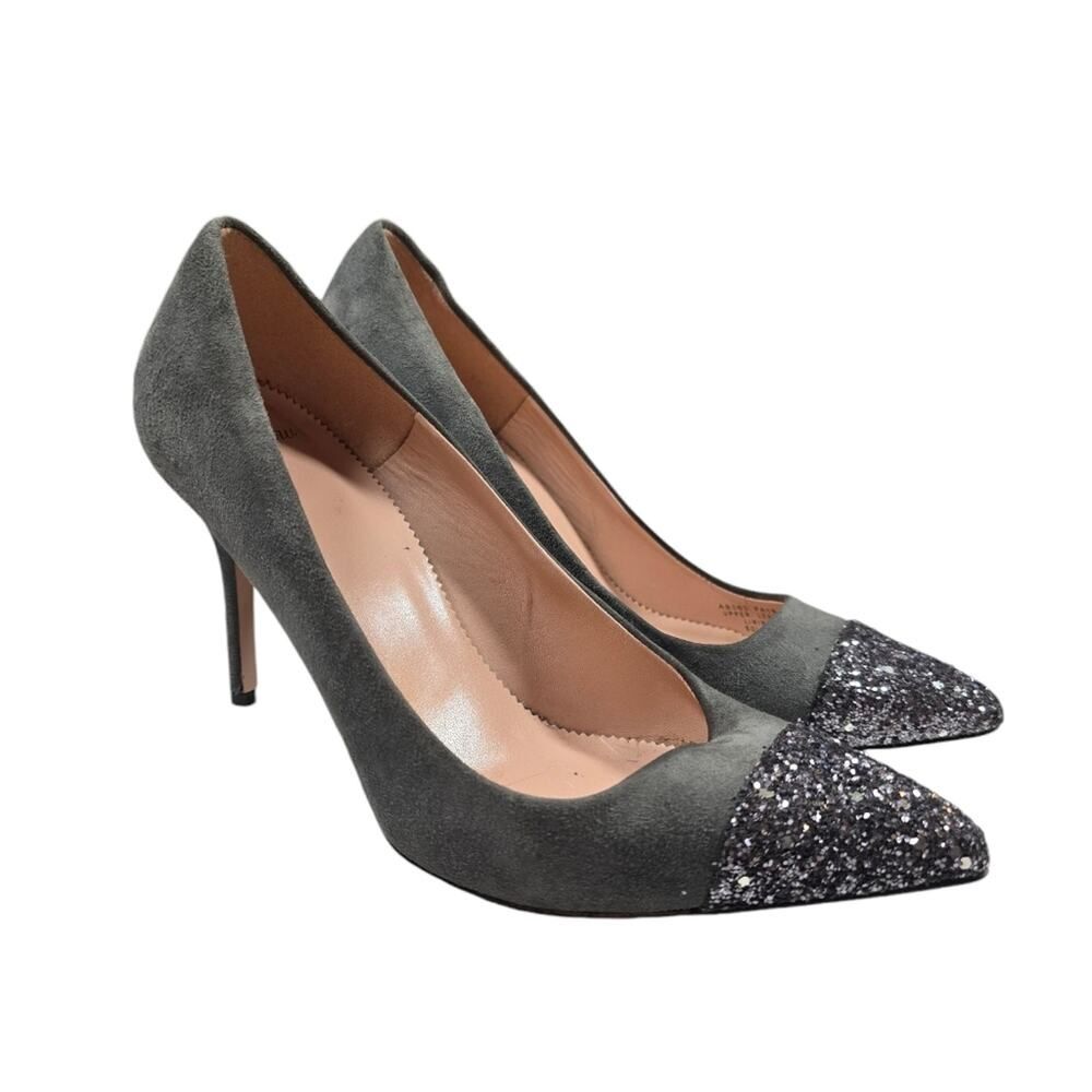 J. Crew Elsie Suede Leather Glitter Cap Toe Pump Heels sz 8